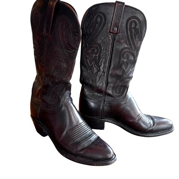 Lucchese 1883 Leather Cowboy Boots Wide Width Mens Western 8.5 Black Cherry Red - Picture 1 of 16